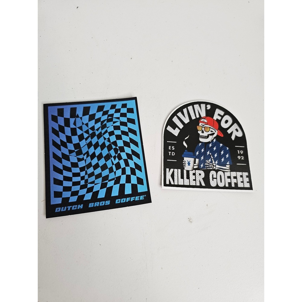 Dutch Bros Coffee Sticker Checkerboard April 2026 & Killer Coffee Skull Aug 2025